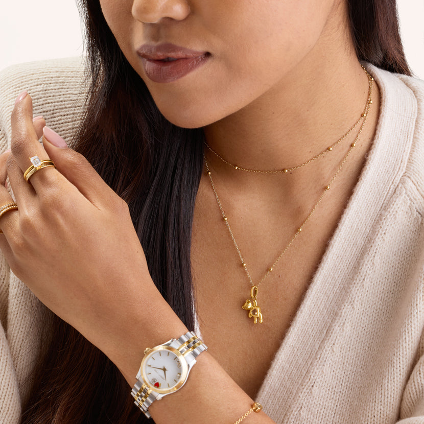 Floating Crystal Bear Necklace (Gold)