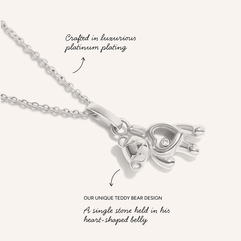 Floating Crystal Bear Necklace (Silver)