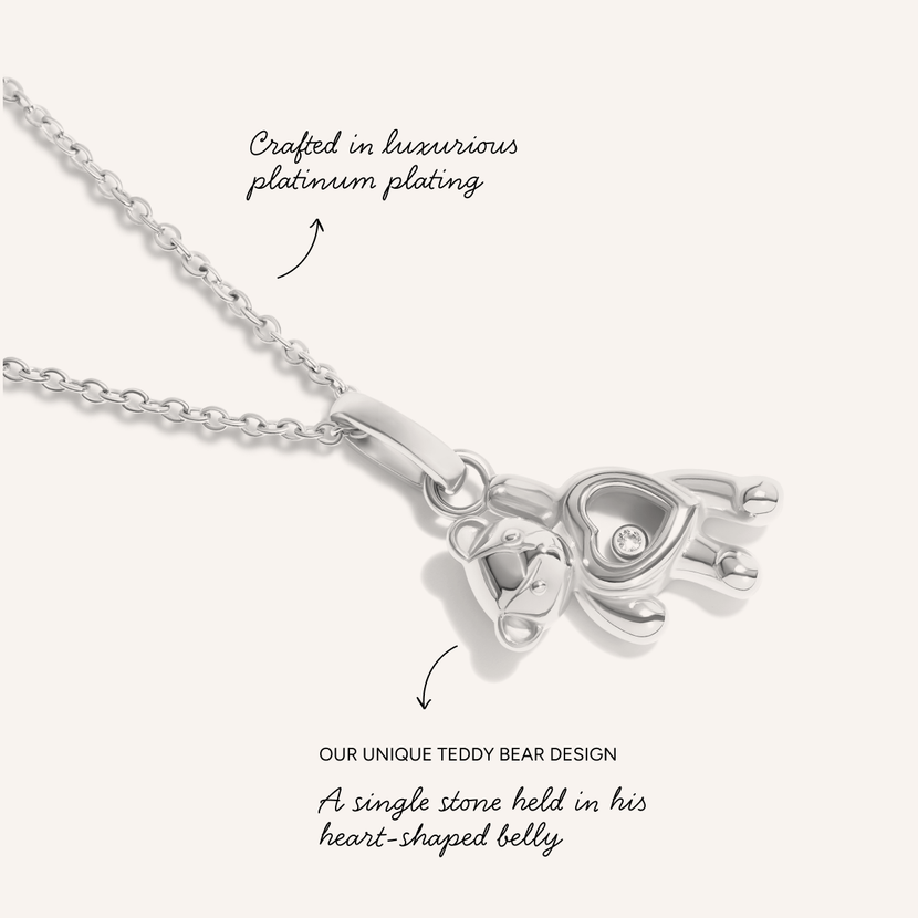 Floating Crystal Bear Necklace (Silver)