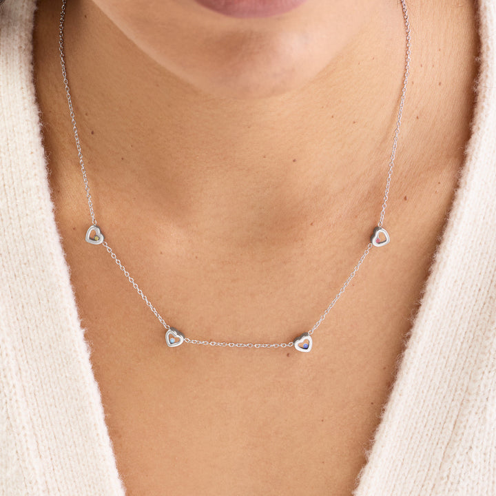 Floating Birthstone Multi Heart Necklace (Silver)