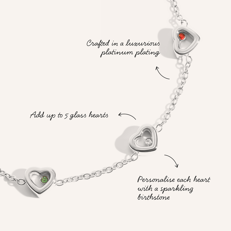 Floating Birthstone Multi Heart Bracelet (Silver)