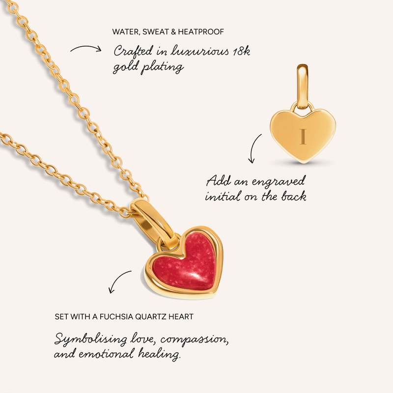 Fuchsia Quartz Heart Bracelet & Necklace Set (Gold)