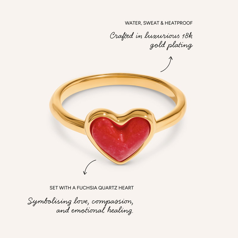 Fuchsia Quartz Heart Ring (Gold)