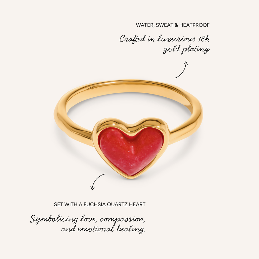 Fuchsia Quartz Heart Ring (Gold)