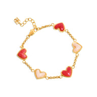 Fuchsia & Pale Pink Multi Quartz Heart Bracelet (Gold)