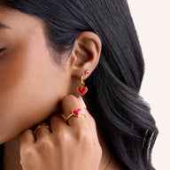 Fuchsia Quartz Heart Earring Set (Gold)