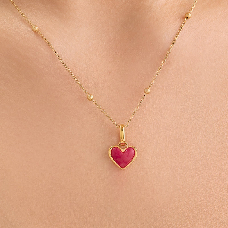 Fuchsia Quartz Heart Pendant (Gold)