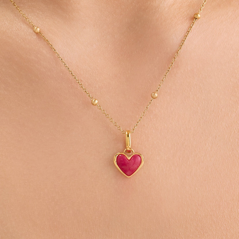 Fuchsia Quartz Heart Pendant (Gold)