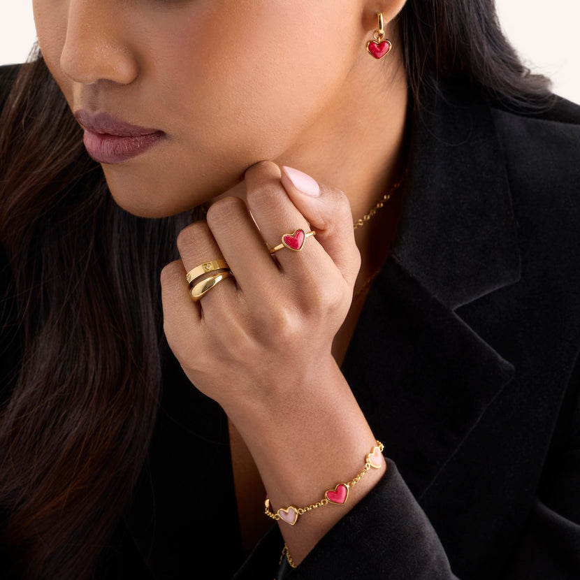 Fuchsia Quartz Heart Ring (Gold)