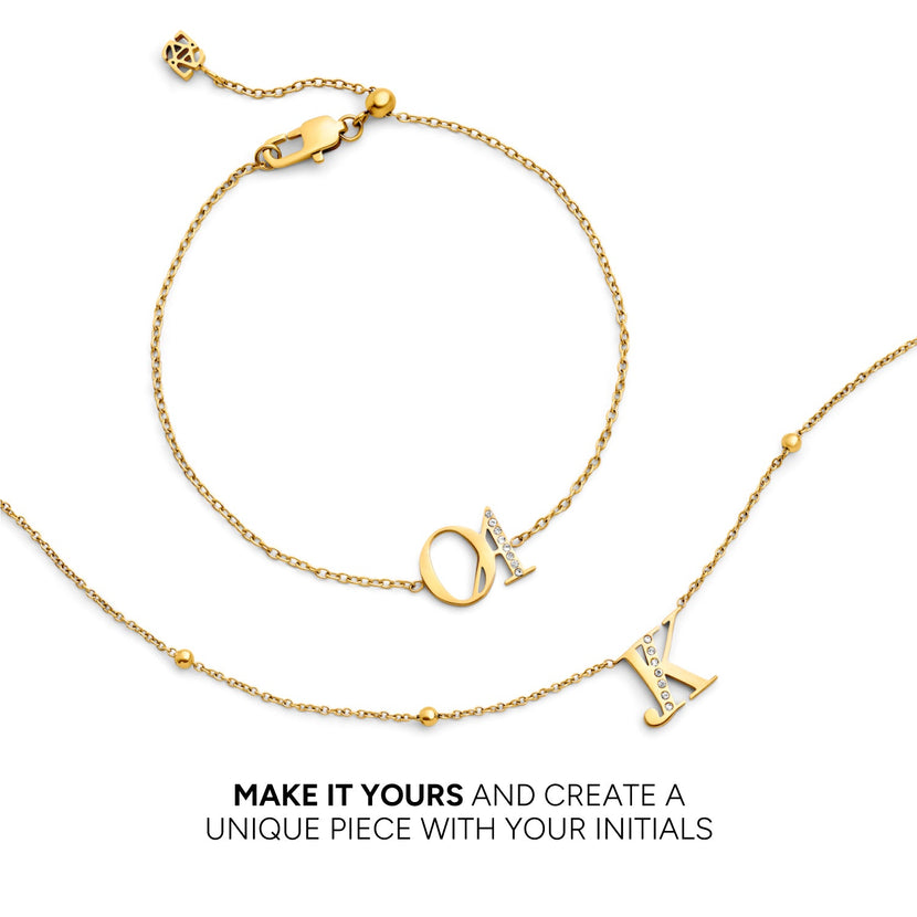 Double Initial Crystal Necklace (Gold)