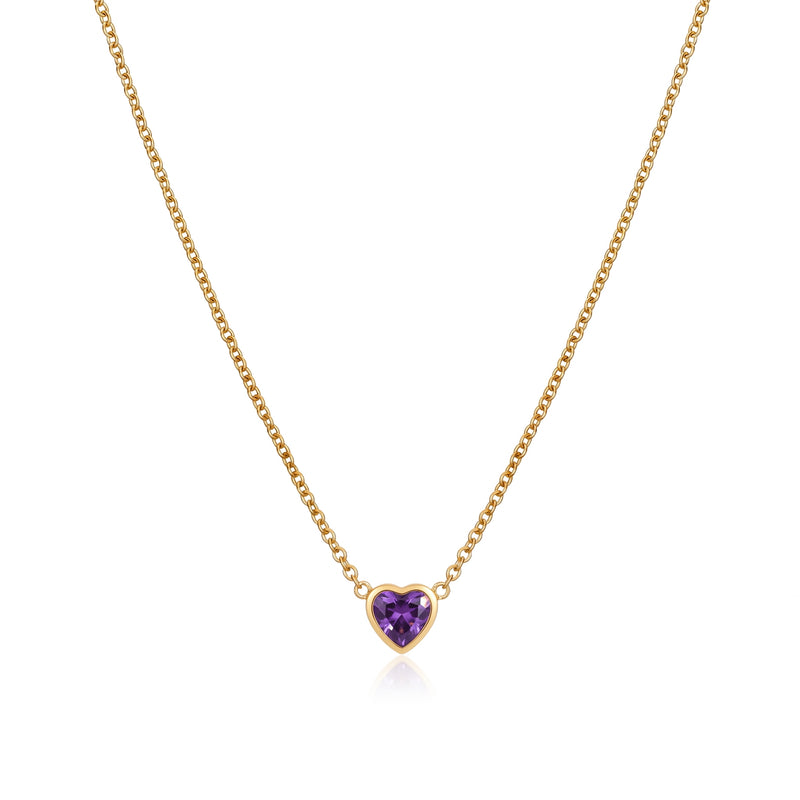 Mini Heart Birthstone Necklace (Gold)