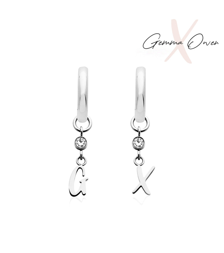 Gemma Owen GXO Initial Huggie Charm Earrings (Silver)