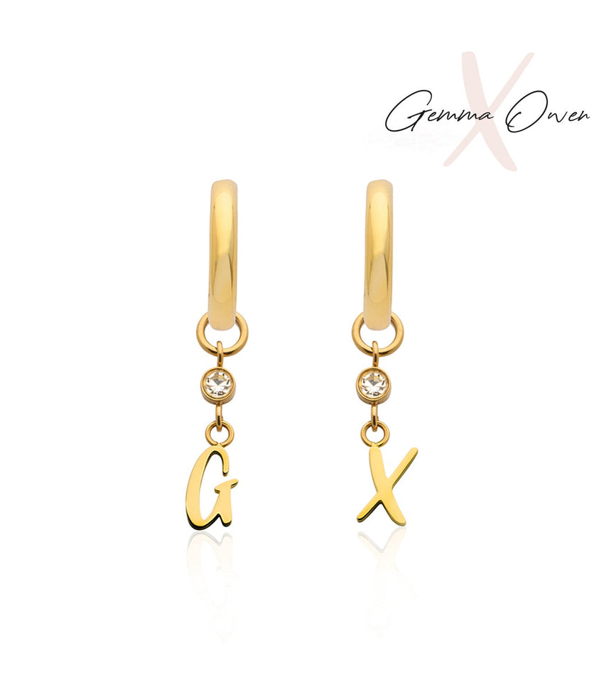 Gemma Owen GXO Initial Huggie Charm Earrings (Gold)