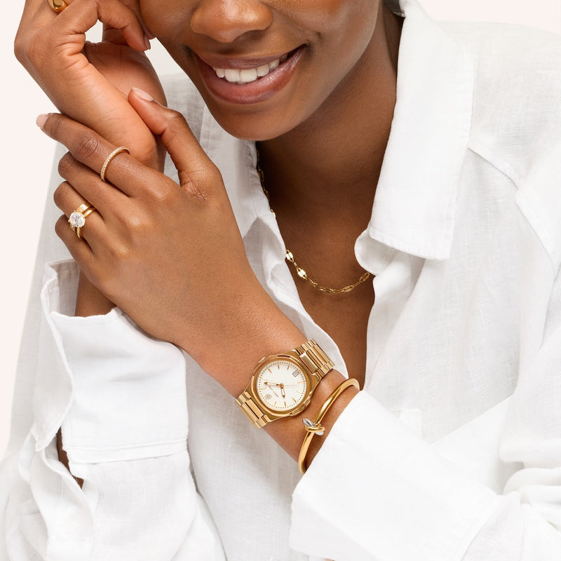 Sports Luxe Watch & Knot Bangle Set (Gold)