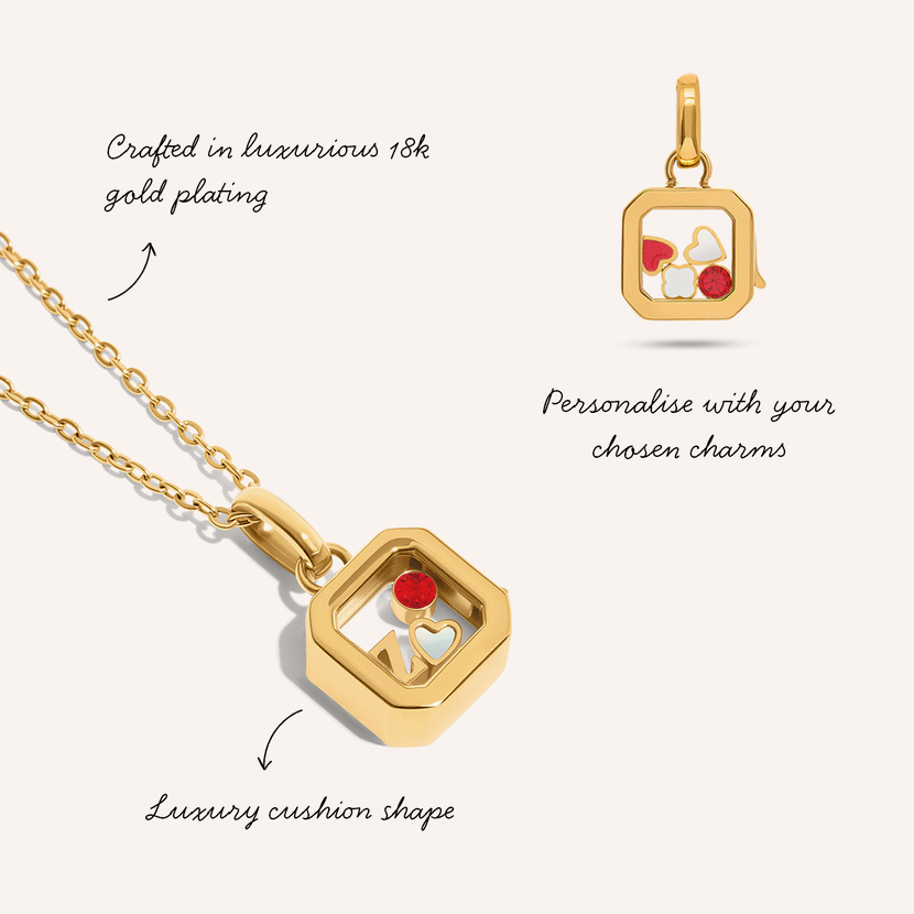 Floating Charm Cushion Locket Necklace (Gold)