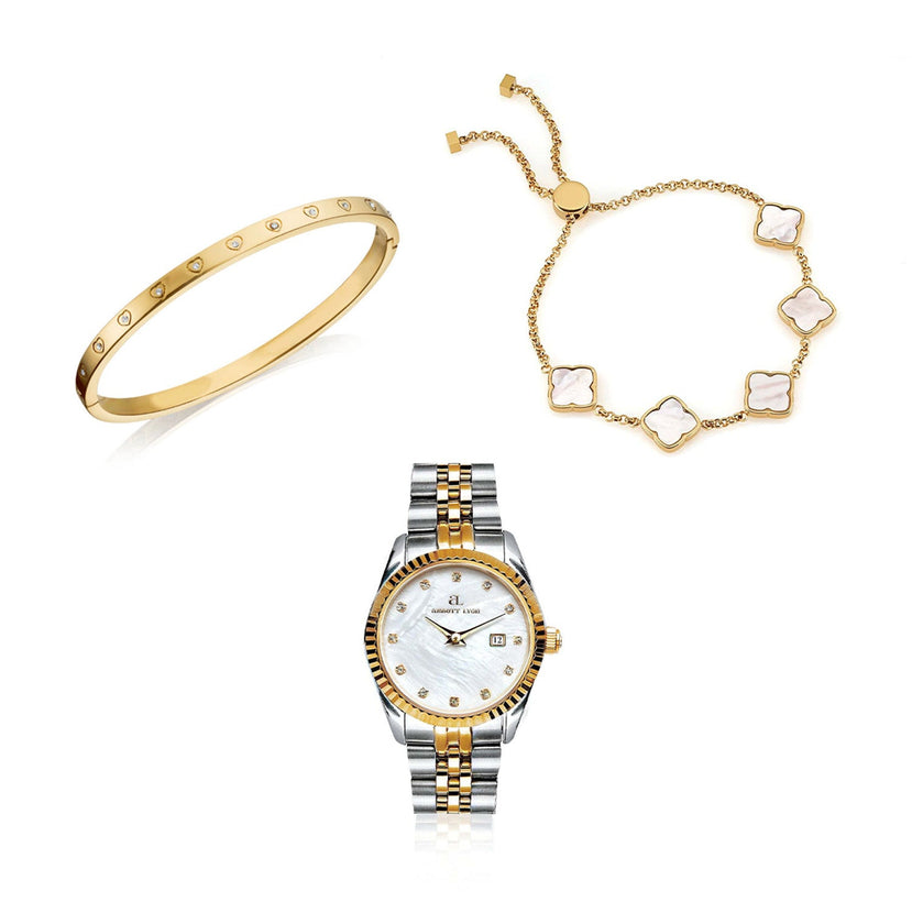 Pearl Belgravia & Bracelet Set (Gold)