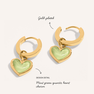 Mint Green Quartz Heart Necklace & Earrings Set (Gold)