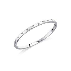 Crystal Heart Bangle (Silver)