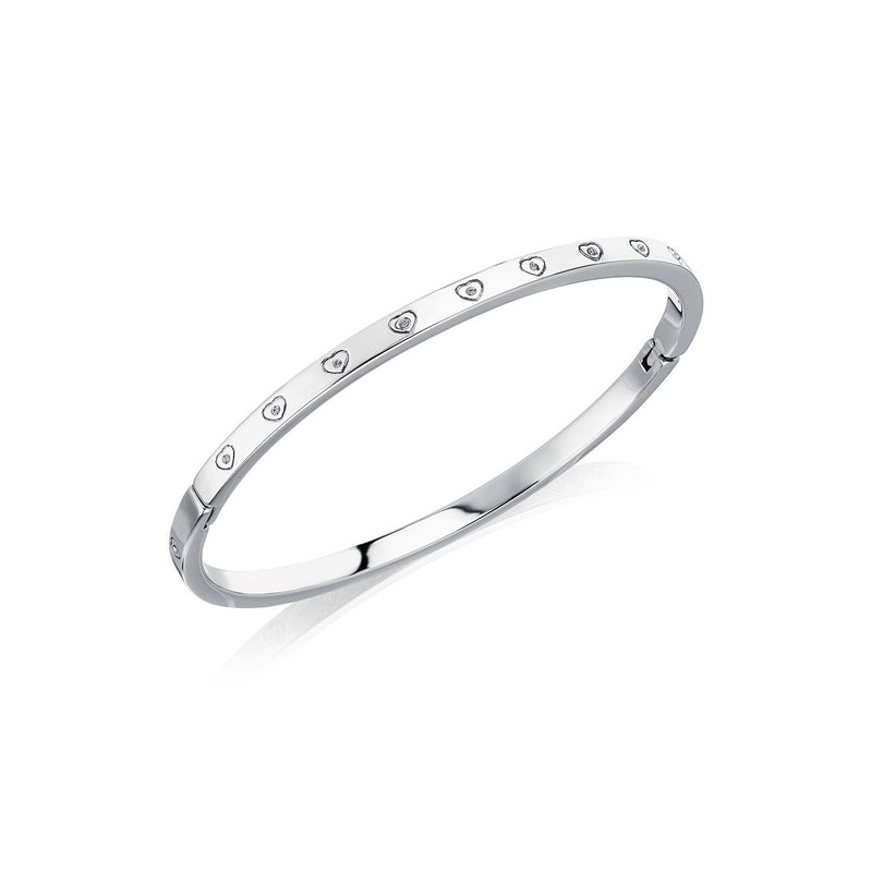Crystal Heart Bangle (Silver)