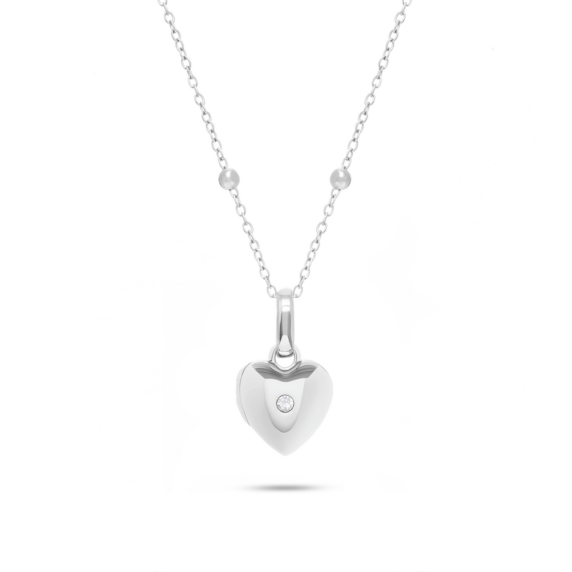 Heart Double Photo Locket Necklace (Silver)