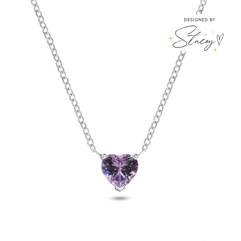 Heart Birthstone Legacy Necklace 1ct (Silver)