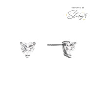 Heart Solitaire Stud Earrings 1ct (Silver)