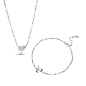 Heart Bracelet & Necklace Set (Silver)