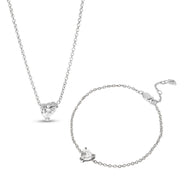Heart Bracelet & Necklace Set (Silver)