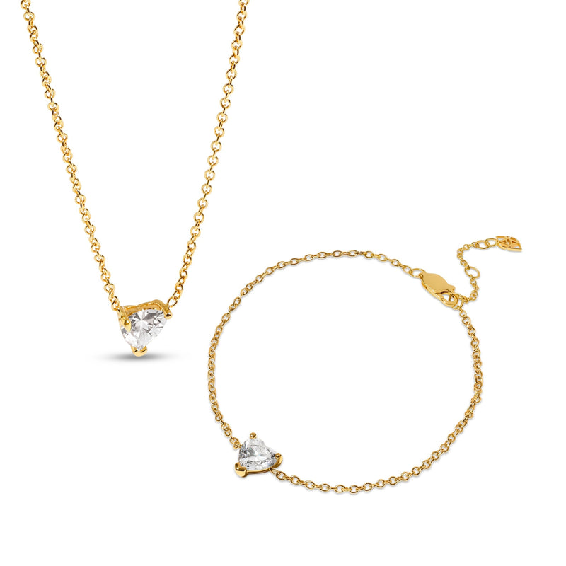 Heart Bracelet & Necklace Set (Gold)