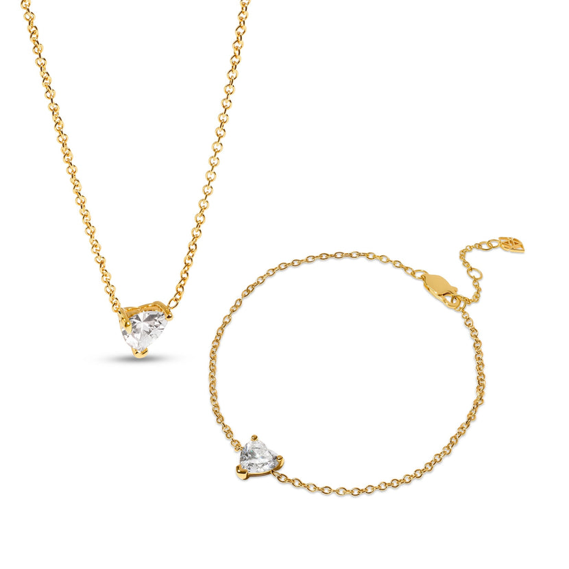 Heart Bracelet & Necklace Set (Gold)