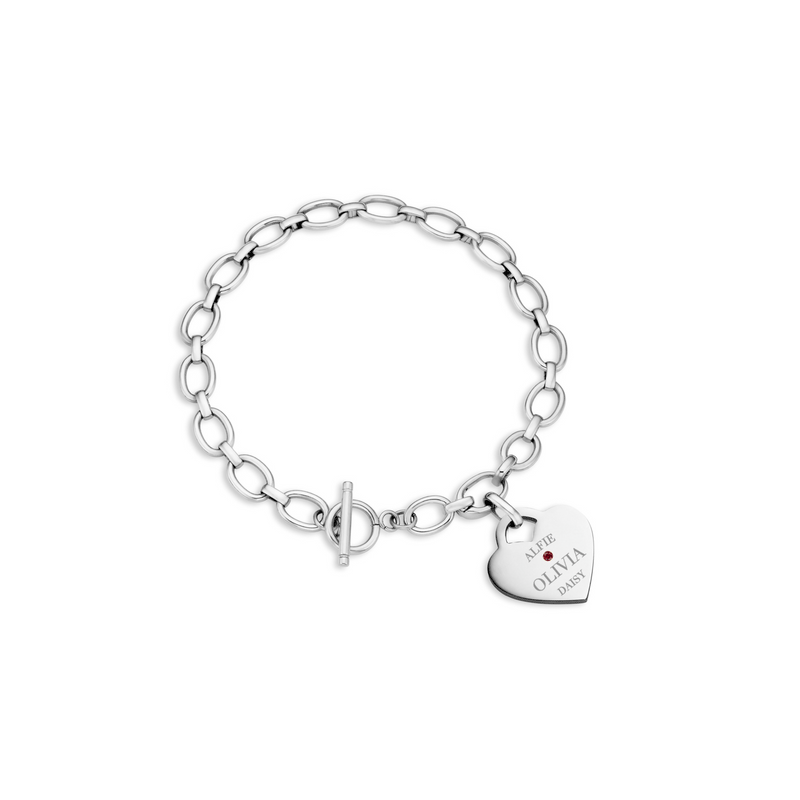 Heart Token Oval Bracelet - Silver