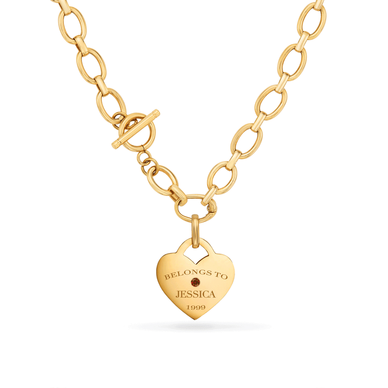 Heart Token Oval Necklace - Gold