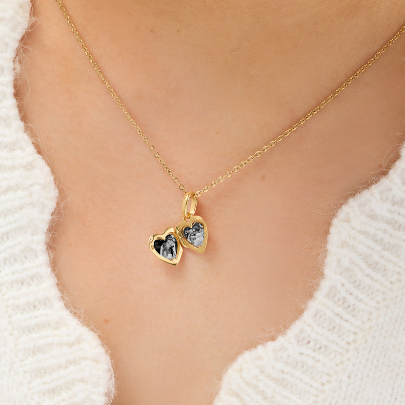 Heart Double Photo Locket Necklace (Gold)