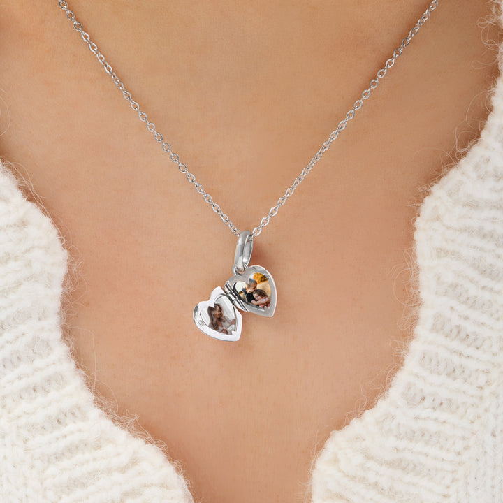 Heart Double Photo Locket Necklace (Silver)
