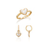 White Quartz Heart Earring & Ring Bundle (Gold)
