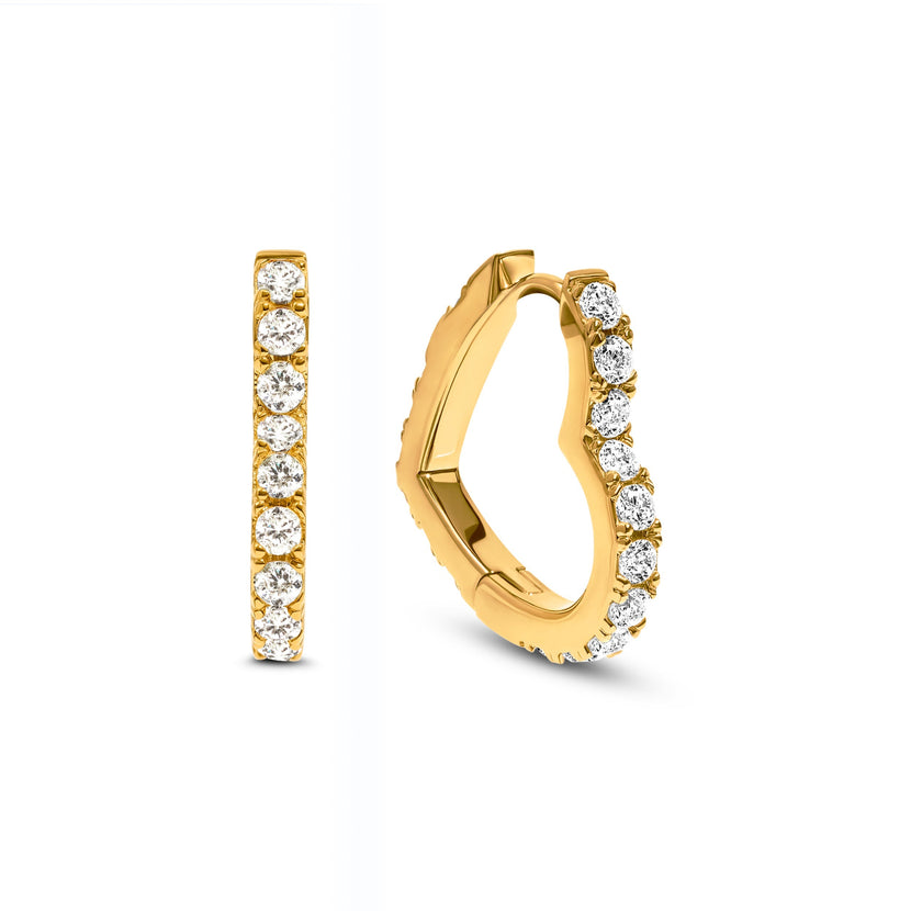 Pavé Heart Hoops (Gold)