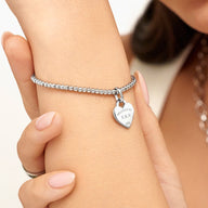 Heart Token Small Beaded Bracelet (Silver)
