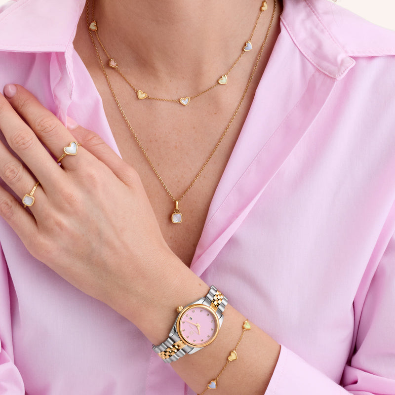 Multi Pastel Mini Hearts Necklace & Bracelet Set (Gold)