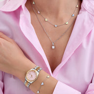 Multi Pastel Mini Hearts Necklace & Bracelet Set (Silver)