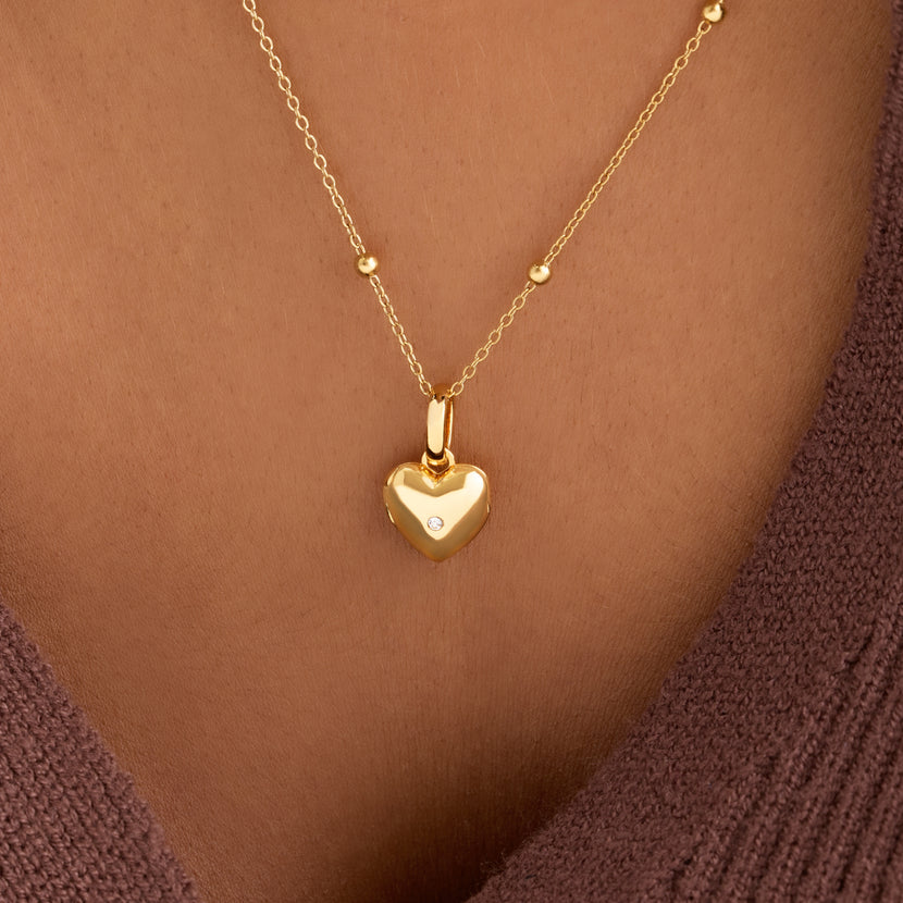 Heart Photo Locket Necklace (Gold)