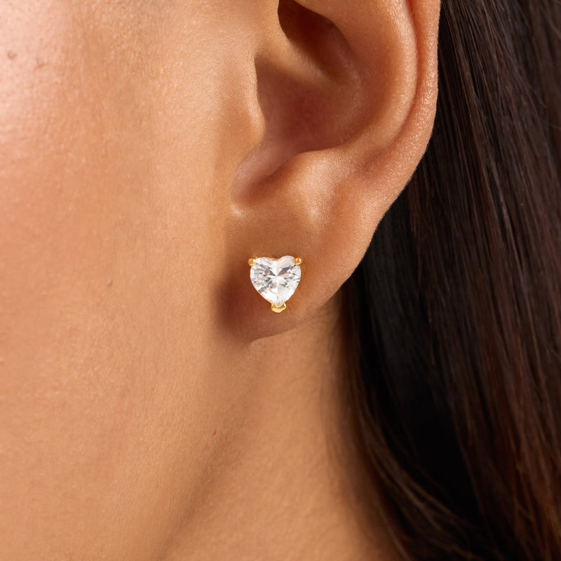 Heart Solitaire Stud Earrings 1ct (Gold)