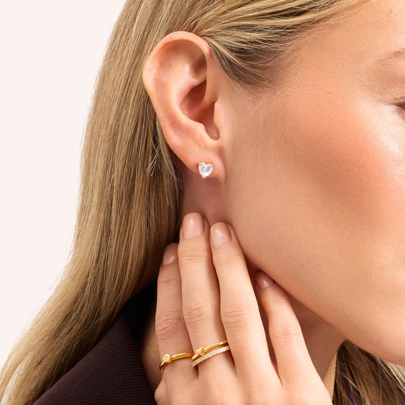 Heart Solitaire Stud Earrings 1ct (Gold)