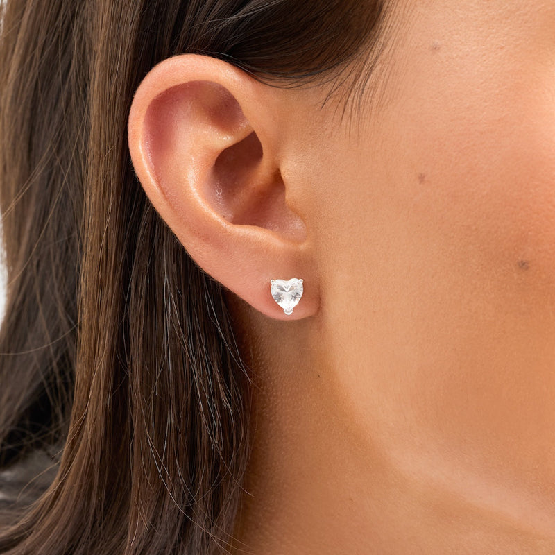 Heart Solitaire Stud Earrings 1ct (Silver)