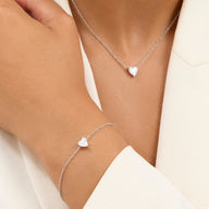 Heart Bracelet & Necklace Set (Silver)