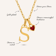 Initial & Birthstone Molten Heart Necklace (Gold)