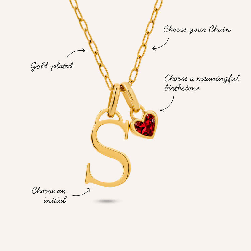 Initial & Birthstone Molten Heart Necklace (Gold)