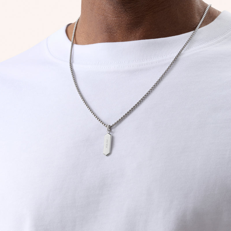 Men's Intersection Engravable Tag Necklace (Silver)