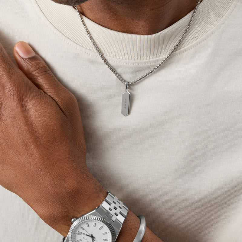 Men's Intersection Engravable Tag Necklace (Silver)