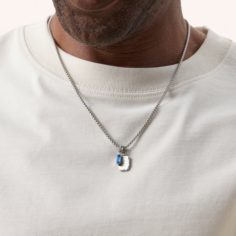 Men's Intersection Birthstone Necklace (Silver)