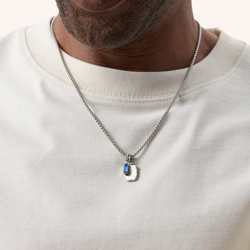 Men's Intersection Birthstone Necklace (Silver)
